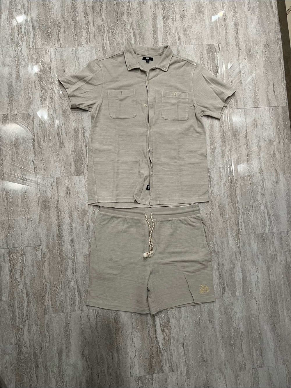 Frye Neutral Beige Knit Shirt & Shorts Set